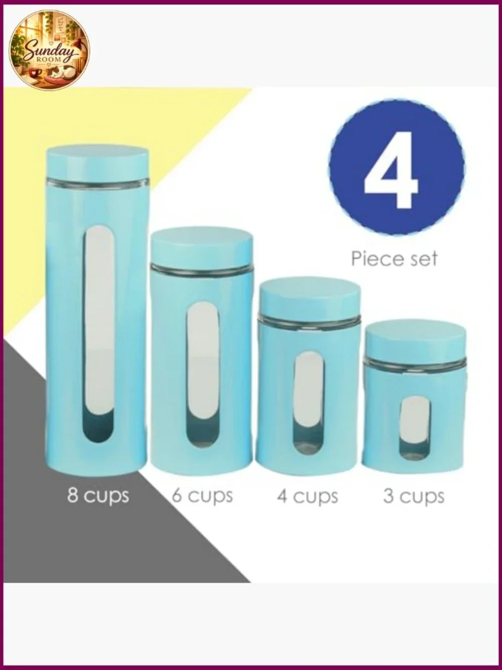 Retro Kitchen Canister Set 4-Piece Glass & Metal Twist-Top Storage